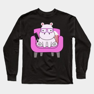 Hippo loves to watch movies Long Sleeve T-Shirt